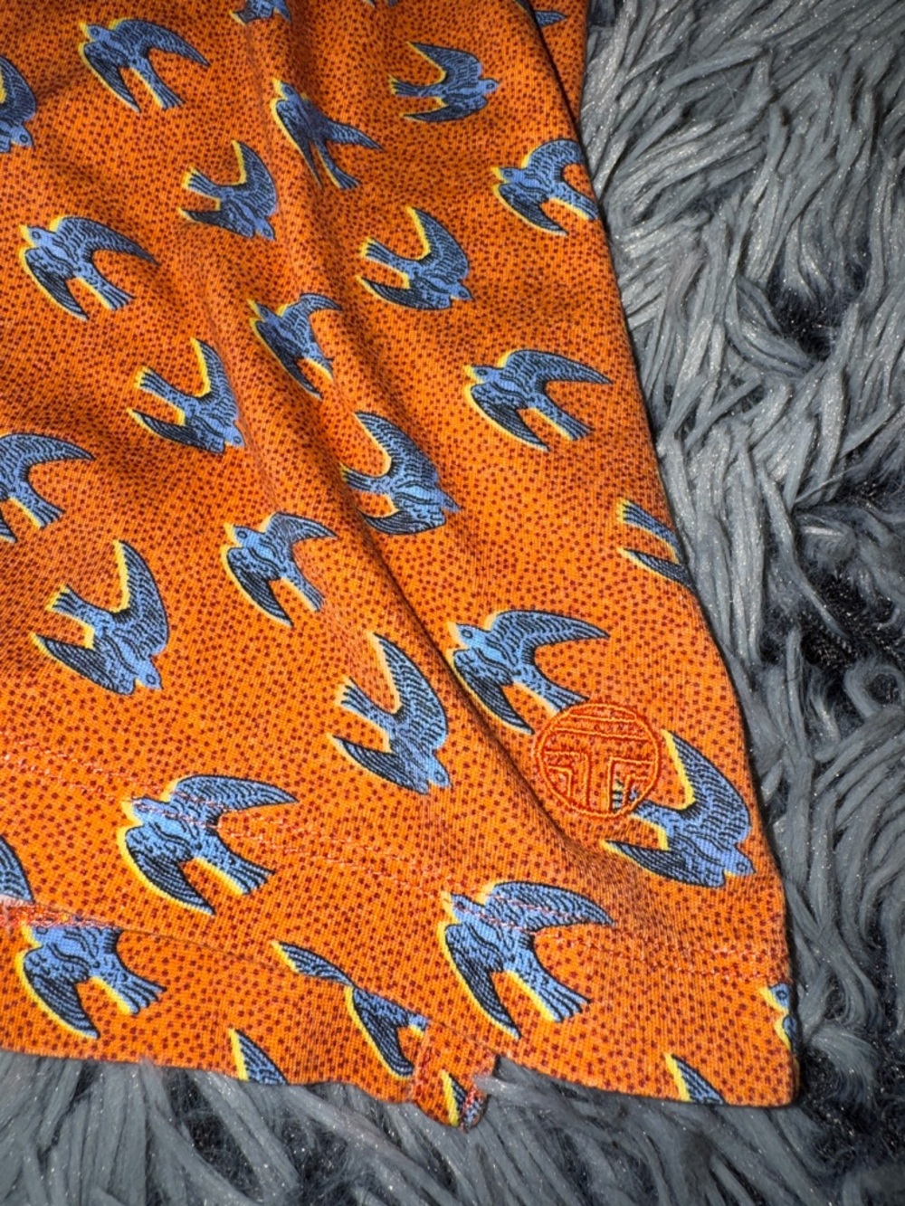 Tory Sport Orange Polo W/blue Sparrow Birds, Tory Burch, Tennis, Golf M - Picture 9 of 10
